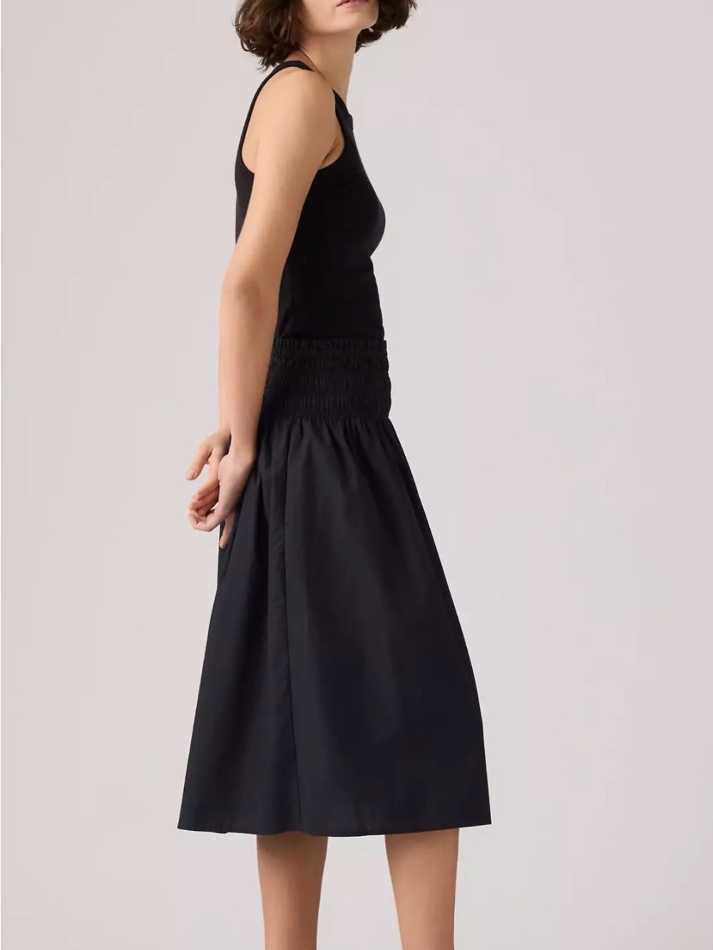 Levi's Black Smocked-Waist Midi Skirt